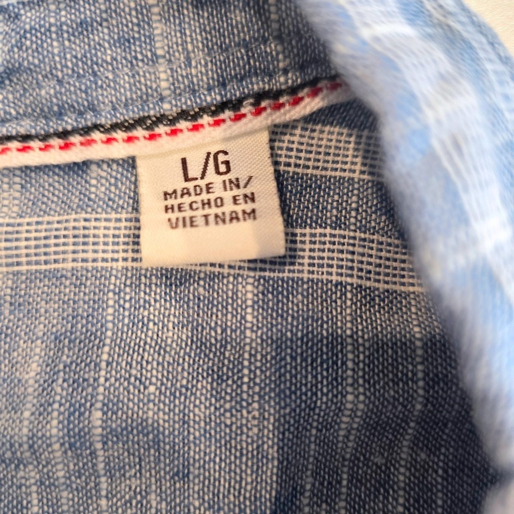 Weatherproof‎ Vintage Mens Linen Short Sleeve Woven Shirt BLUE Button Down LARGE - Picture 7 of 10
